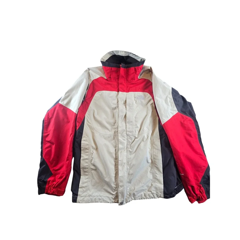 The North Face HyVent Jacket Mens Medium Cream Red Black Colorblock Ski Shell